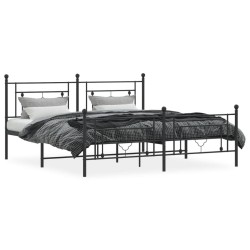 Cadre de lit métal sans matelas avec pied de lit noir 183x213cm 