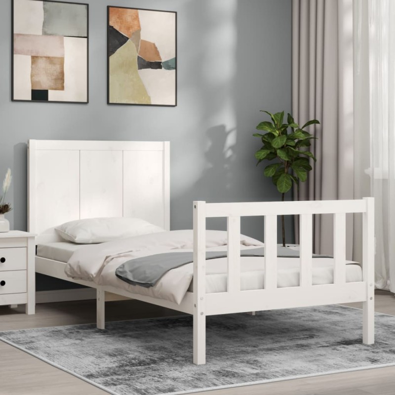 Cadre de lit sans matelas blanc bois de pin massif 