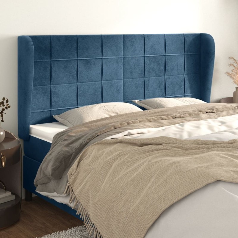 Tête de lit avec oreilles Bleu foncé 163x23x118/128 cm Velours 