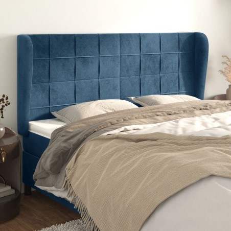 Tête de lit avec oreilles Bleu foncé 163x23x118/128 cm Velours 