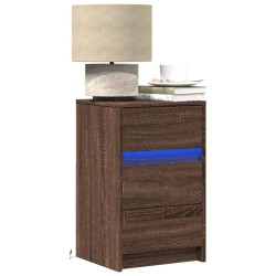 Armoire de chevet et lumières LED chêne marron bois ingénierie 