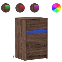 Armoire de chevet et lumières LED chêne marron bois ingénierie 