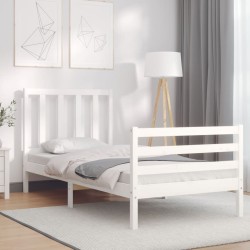 Cadre de lit sans matelas blanc bois de pin massif 