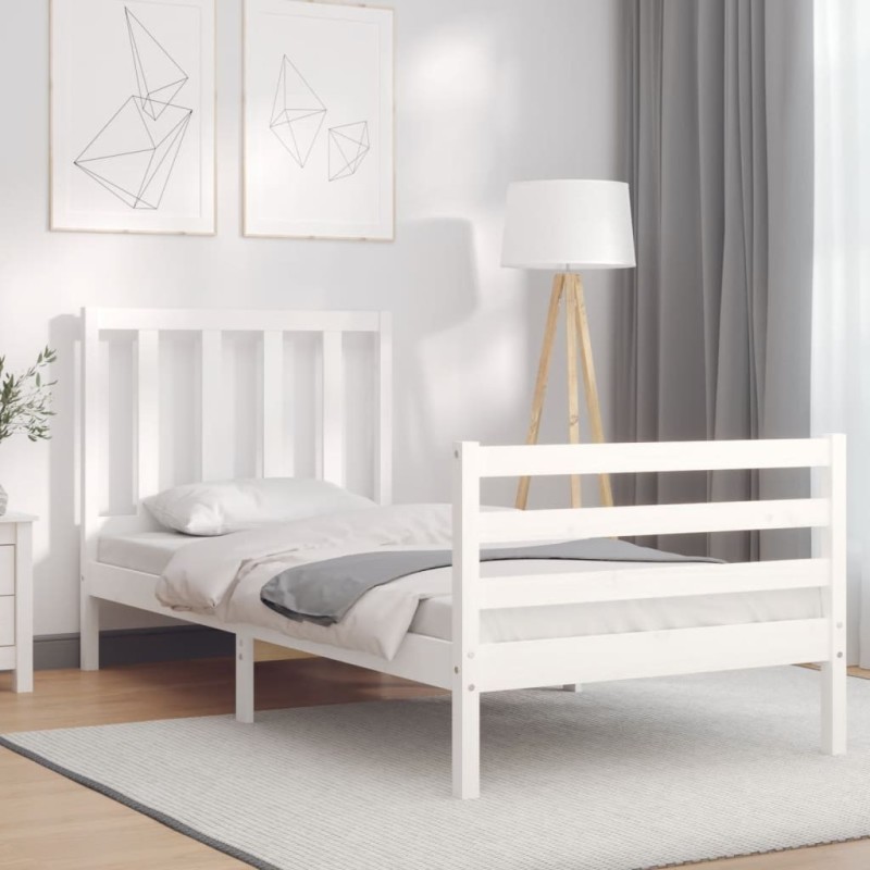 Cadre de lit sans matelas blanc bois de pin massif 