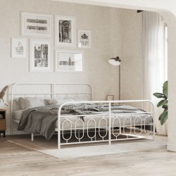 Cadre de lit métal sans matelas et pied de lit blanc 193x203 cm 