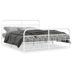 Cadre de lit métal sans matelas et pied de lit blanc 193x203 cm 