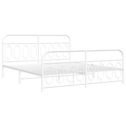 Cadre de lit métal sans matelas et pied de lit blanc 193x203 cm 