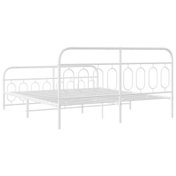 Cadre de lit métal sans matelas et pied de lit blanc 193x203 cm 