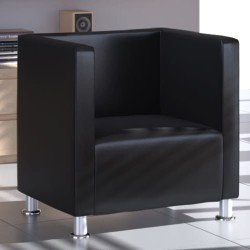 Fauteuil cube en similicuir noir 