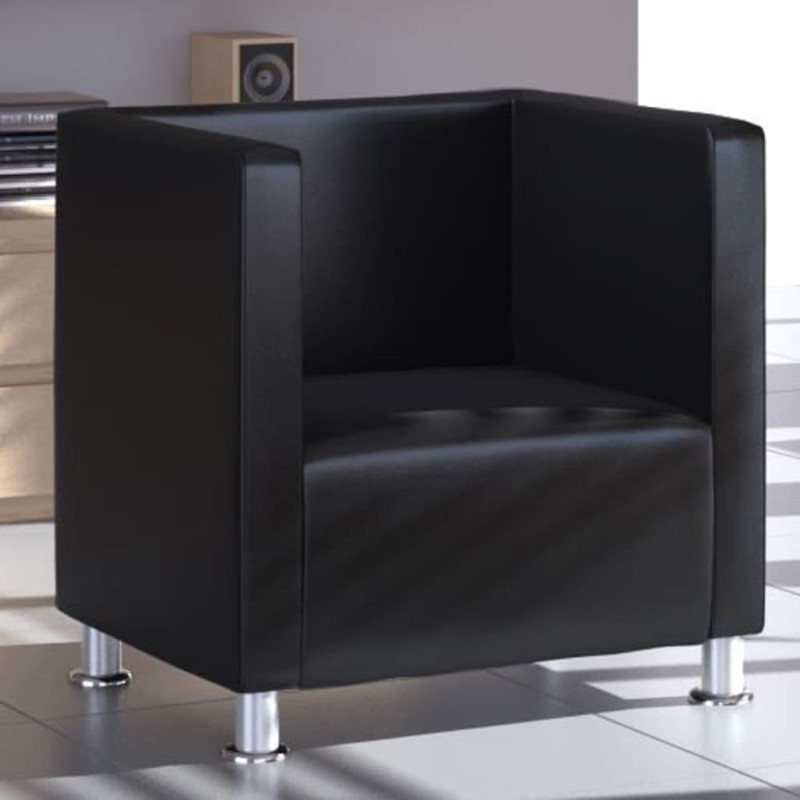Fauteuil cube en similicuir noir 
