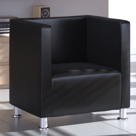 Fauteuil cube en similicuir noir 