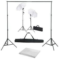 Kit de studio photo avec toile de fond lampes et parapluies 