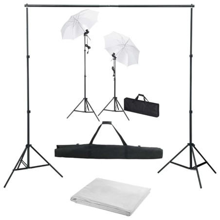 Kit de studio photo avec toile de fond lampes et parapluies 