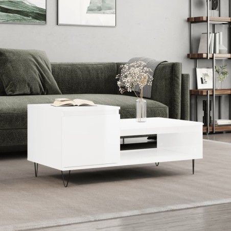 Table basse Blanc brillant 100x50x45 cm Bois d'ingénierie 