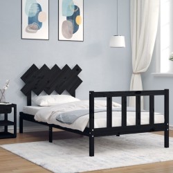 Cadre de lit sans matelas noir 100x200 cm bois massif de pin 