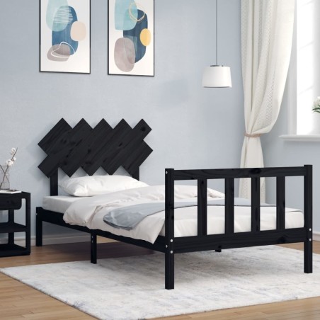 Cadre de lit sans matelas noir 100x200 cm bois massif de pin 