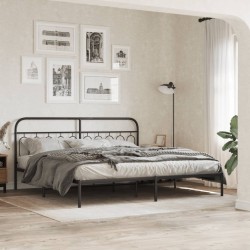 Cadre de lit métal sans matelas avec tête de lit noir 200x200cm 