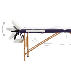 Table de massage pliable 2 zones Bois Blanc et violet 
