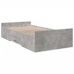 Cadre de lit avec tiroirs sans matelas gris béton 90x190 cm 