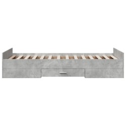 Cadre de lit avec tiroirs sans matelas gris béton 90x190 cm 