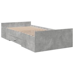 Cadre de lit avec tiroirs sans matelas gris béton 90x190 cm 