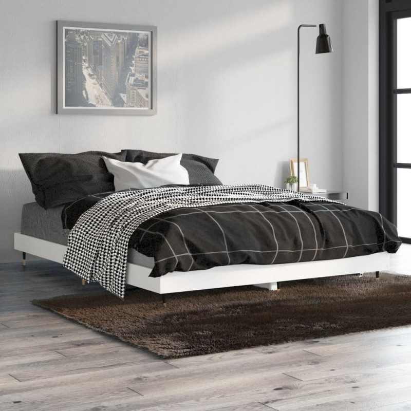 Cadre de lit sans matelas blanc 135x190 cm bois d'ingénierie Cadre de lit sans matelas blanc 135x190 cm bois d'ingénierie