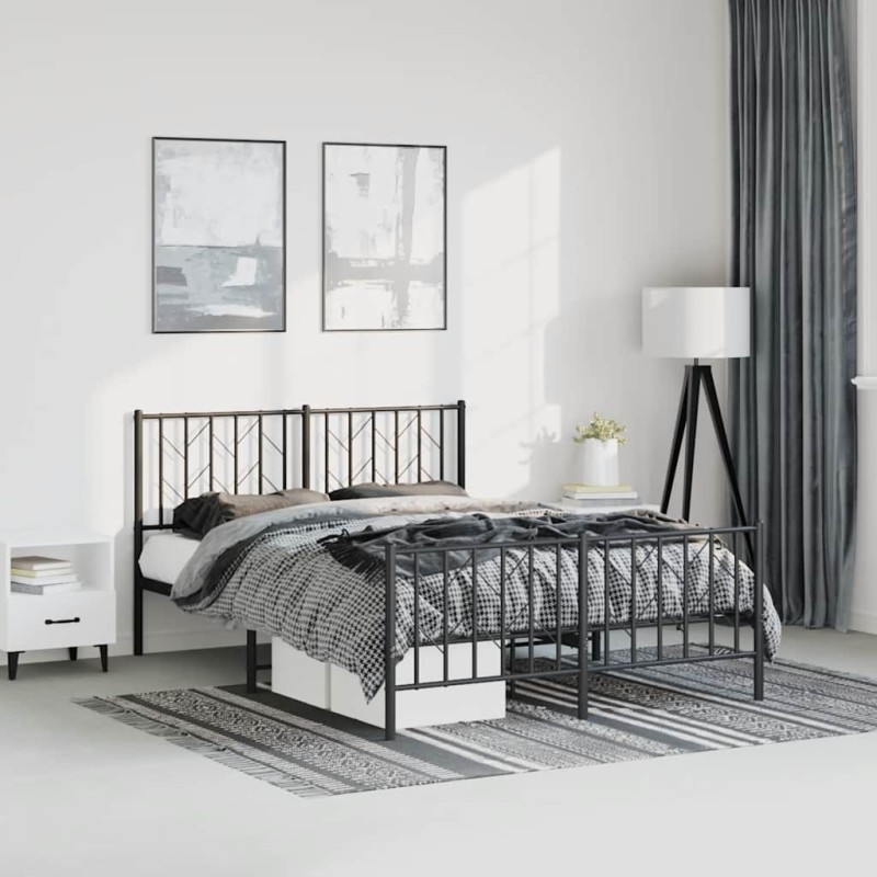 Cadre de lit métal sans matelas avec pied de lit noir 193x203cm 