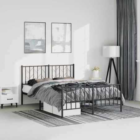 Cadre de lit métal sans matelas avec pied de lit noir 193x203cm 