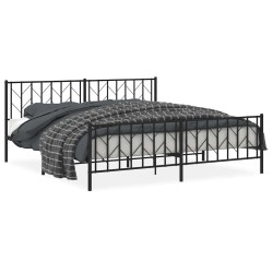 Cadre de lit métal sans matelas avec pied de lit noir 193x203cm 