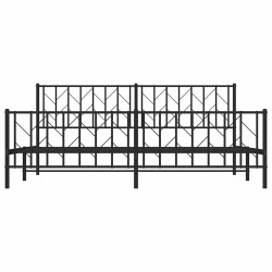 Cadre de lit métal sans matelas avec pied de lit noir 193x203cm 