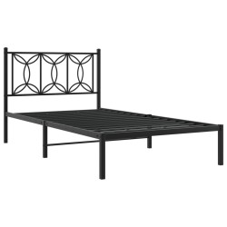 Cadre de lit métal sans matelas avec tête de lit noir 100x190cm 