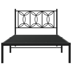 Cadre de lit métal sans matelas avec tête de lit noir 100x190cm 