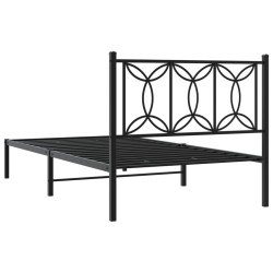 Cadre de lit métal sans matelas avec tête de lit noir 100x190cm 