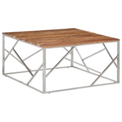 Table basse argenté acier inoxydable et bois massif d'acacia 