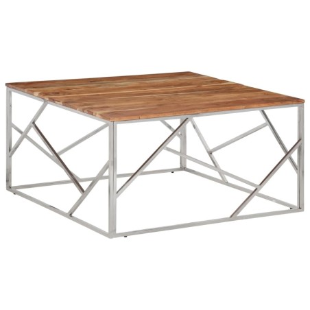 Table basse argenté acier inoxydable et bois massif d'acacia 
