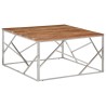 Table basse argenté acier inoxydable et bois massif d'acacia 