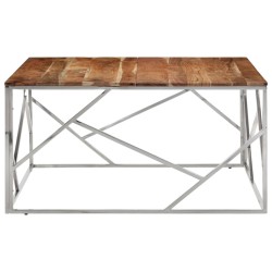 Table basse argenté acier inoxydable et bois massif d'acacia 