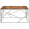 Table basse argenté acier inoxydable et bois massif d'acacia 