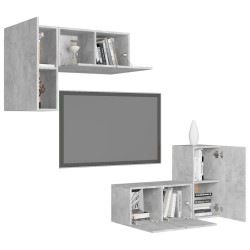 Ensemble de meubles TV 4 pcs Gris béton Bois d'ingénierie 