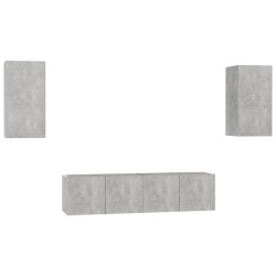 Ensemble de meubles TV 4 pcs Gris béton Bois d'ingénierie 