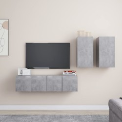Ensemble de meubles TV 4 pcs Gris béton Bois d'ingénierie 