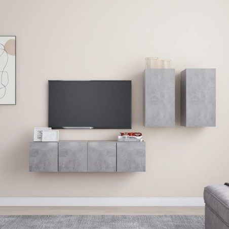 Ensemble de meubles TV 4 pcs Gris béton Bois d'ingénierie 