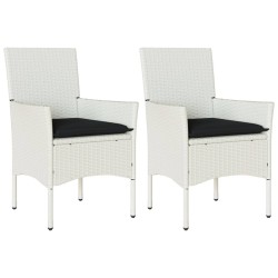 Chaises de jardin avec coussins lot de 2 blanc résine tressée 
