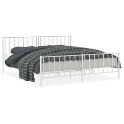 Cadre de lit métal sans matelas et pied de lit blanc 193x203 cm 