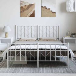 Cadre de lit métal sans matelas et pied de lit blanc 193x203 cm 