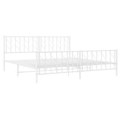 Cadre de lit métal sans matelas et pied de lit blanc 193x203 cm 