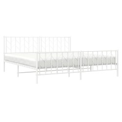 Cadre de lit métal sans matelas et pied de lit blanc 193x203 cm 