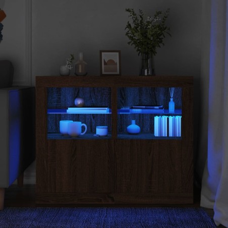 Armoires latérales et lumières LED 2 pcs chêne marron 