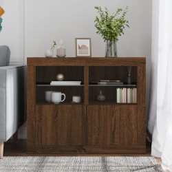 Armoires latérales et lumières LED 2 pcs chêne marron 