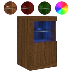 Armoires latérales et lumières LED 2 pcs chêne marron 